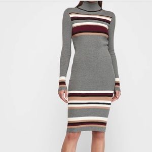 Striped Turtleneck Midi Sweater Dress
